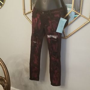 Boom Boom Jean's Distressed Defiance Skinny Lowrise Ankle Jeans Black/Wine New 5